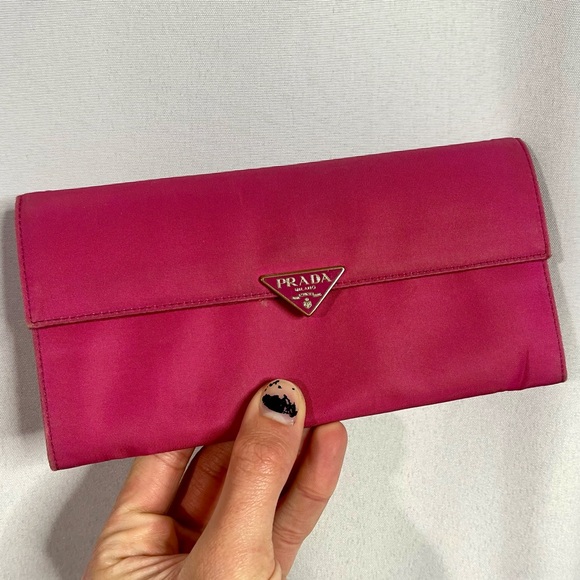 PRADA | womens hot pink nylon foldable wallet cardholder - Picture 1 of 10